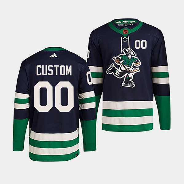 Men%27s Vancouver Canucks Custom Navy 2022 Reverse Retro Stitched Jersey->customized nhl jersey->Custom Jersey